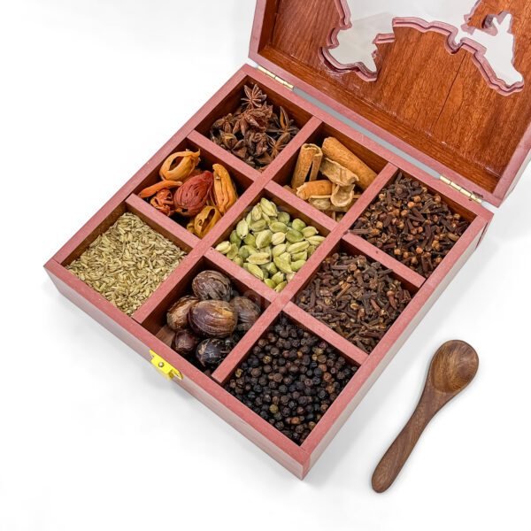 India Map Spice Box with Resin Art & 9 Premium Spices – 8 Inch - Image 4