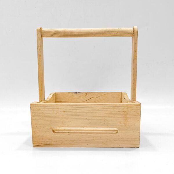 Rustic Slatted Wooden Basket with Handle – Decorative Gift Hamper Tray - Image 4