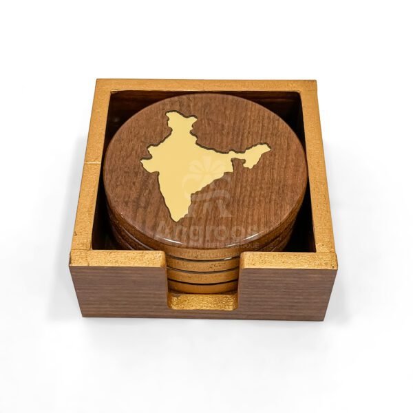 Premium India Map Wooden Coaster Set with Holder – MDF & Gold Finish - Image 4