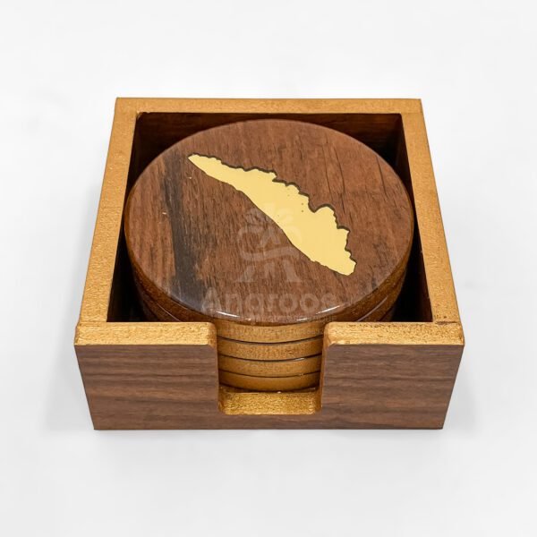 Kerala Map Wooden Coaster Set with Holder – Premium MDF Tea & Coffee Table Mats - Image 4