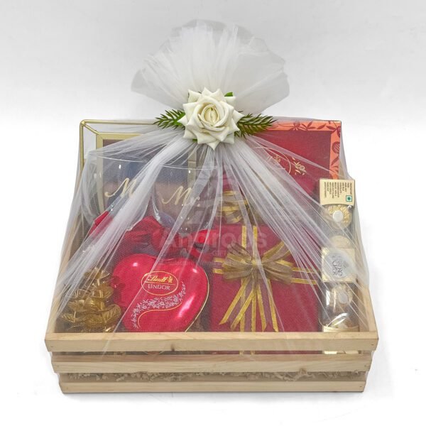 Premium Engagement Gift Hamper for Couple – Mr & Mrs Glasses, Chocolates & Wallets - Image 4