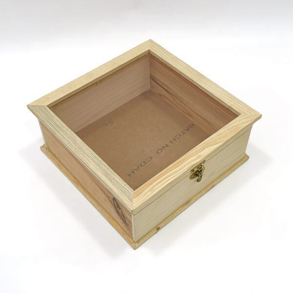 Square Wooden Gift Box with Transparent Lid – Natural Pine Finish Storage Case - Image 4