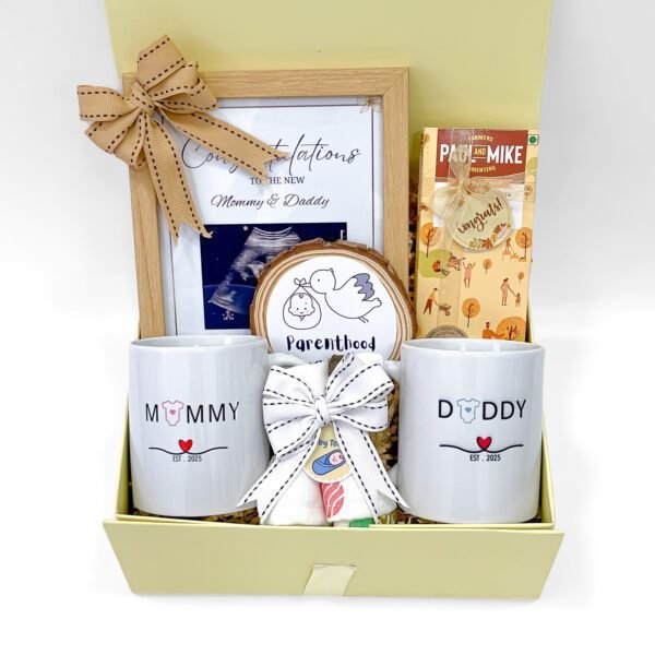 New Parents Gift Box – Mommy & Daddy Mug Set with Photo Frame and Baby Essentials - Image 4