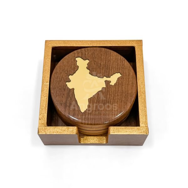 Premium India Map Wooden Coaster Set with Holder – MDF & Gold Finish - Image 5