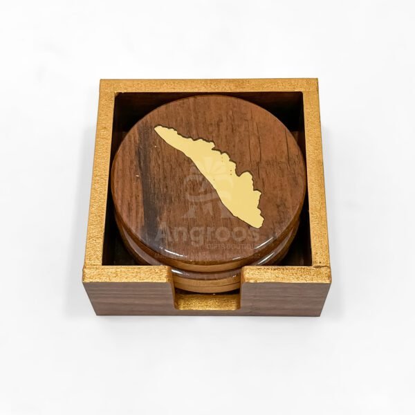 Kerala Map Wooden Coaster Set with Holder – Premium MDF Tea & Coffee Table Mats - Image 5