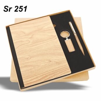 Premium Wooden Finish Corporate Gift Set with Notebook, Pen & Keychain