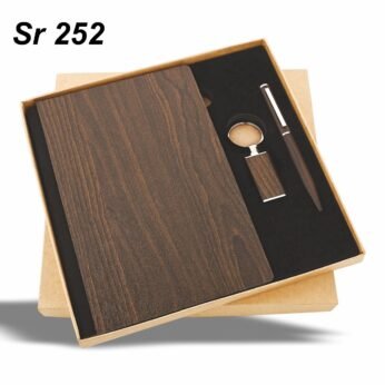 Executive Dark Wooden Finish Corporate Gift Set with Notebook, Pen & Keychain