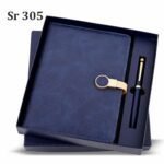 Blue Leather Diary & Pen Gift Set