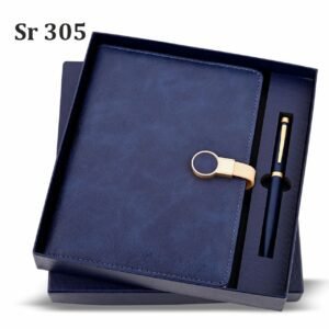Blue Leather Diary & Pen Gift Set