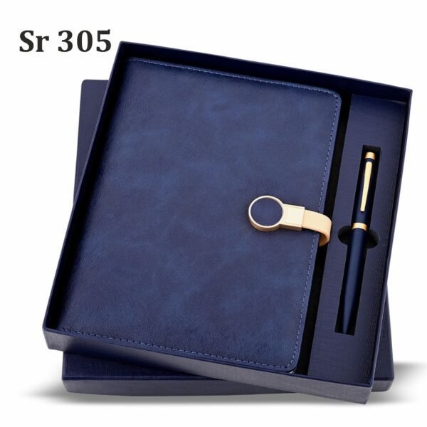 Blue Leather Diary & Pen Gift Set