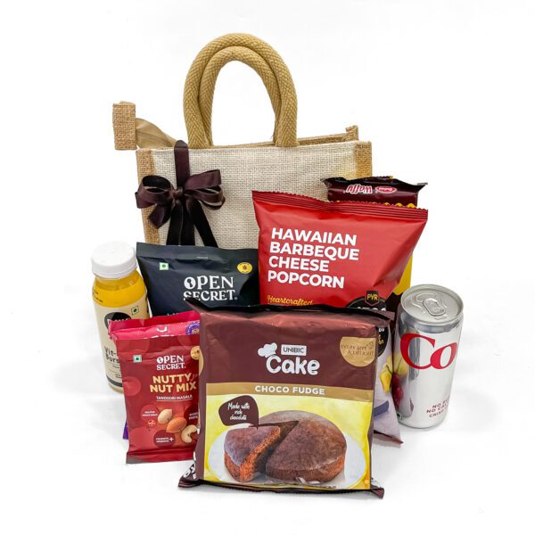 Jute Bag Room Hamper with Snacks & Chocolates - Image 2