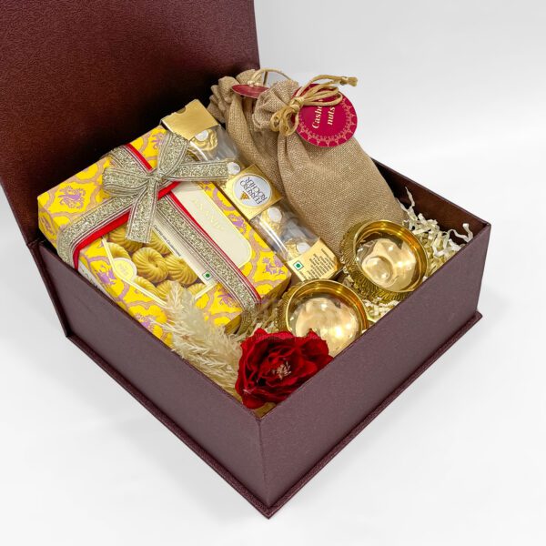 Festive Diwali Gift Box with Almonds, Cashews, Ferrero & Diyas - Image 3