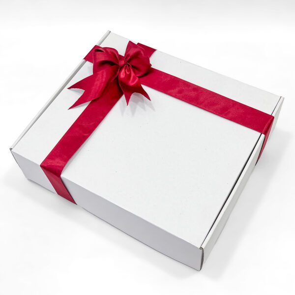 White Corrugated box with red ribbon