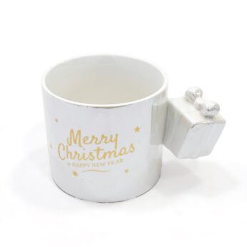 White Merry Christmas Ceramic Mug with Gift Handle