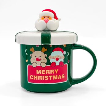 Festive Merry Christmas Ceramic Mug with Santa Lid