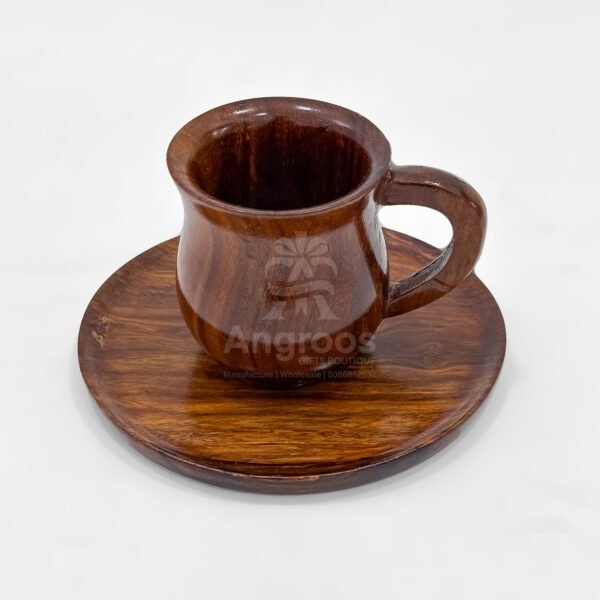 Handcrafted Wooden Cup and Saucer Set - Image 2