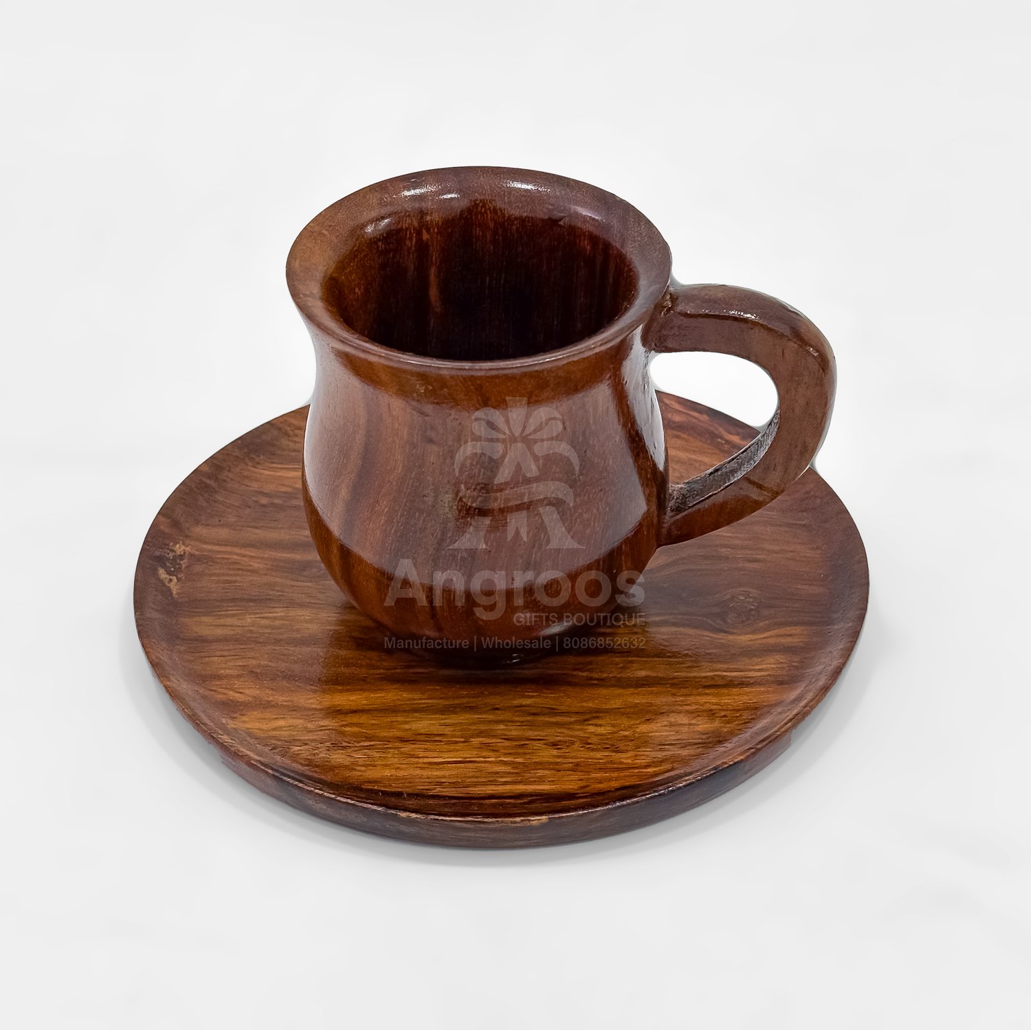 Handcrafted Wooden Cup and Saucer Set - Image 2