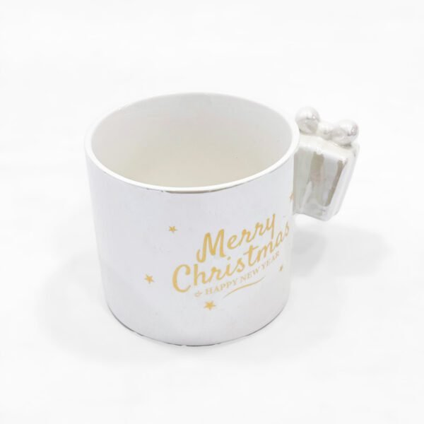 White Merry Christmas Ceramic Mug with Gift Handle - Image 2