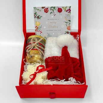 Christmas Treats Gift Box with Chocolate Jar, Soy Candle & Santa Cap