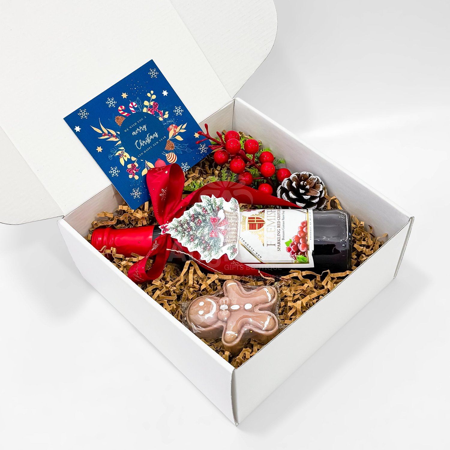 Christmas Wine Gift Box with Candle & Festive Decor - Image 2