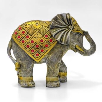 Royal Golden Elephant Statue with Red Gem Embellishments